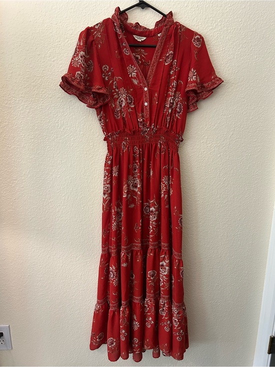 Max Studio Dresses & Skirts - Max Studio Red Floral Maxi Dress with Ruffle Sleeves